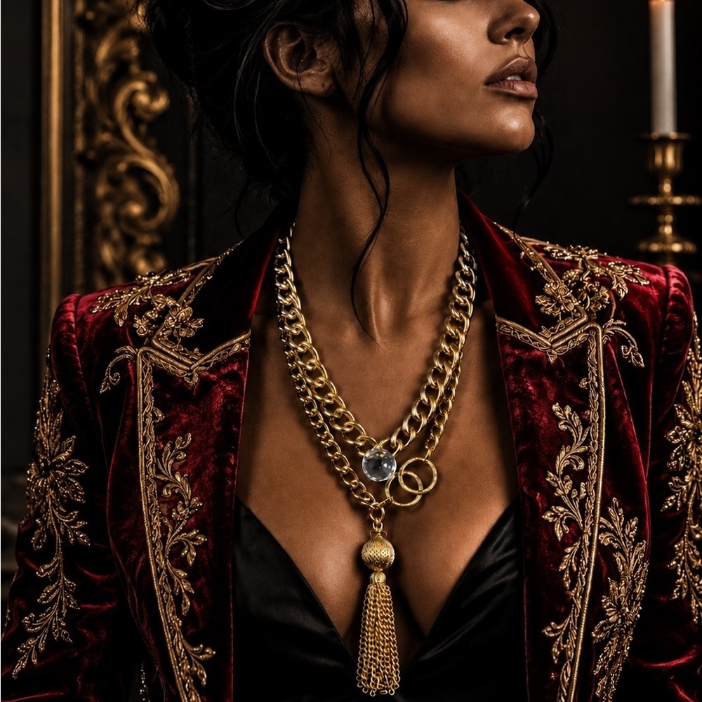 RUBYRUDI Artisan Luxury Gold Tone Layered Chain Necklace - Necklace UP CYCLED